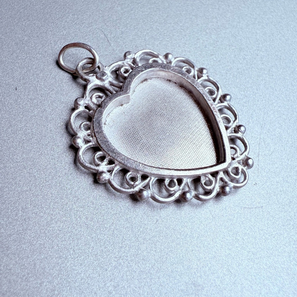Sterling Silver 925 Large Heart Tag Lace Filigree Framed Charm Pendant - Picture 4 of 5